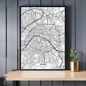 パリ市街地図、フランス、FR、市街地図、ミニマリスト地図ポスター、彼への贈り物、ギフト、ミニマリスト地図アート、彼女への贈り物、デジタルダウンロード
