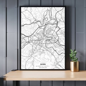BERN City Map, CH, Suisse, Plan de la ville, Affiche minimaliste de carte, Cadeau pour lui, Carte minimaliste Art, Cadeau pour elle, Téléchargement numérique
