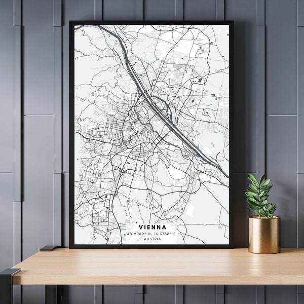 VIENNA City Map, Austria, AT, Town Map, Minimalist Map Poster, Gift for him, Gift, Minimalist Map Art, Gift for her, Digital Download