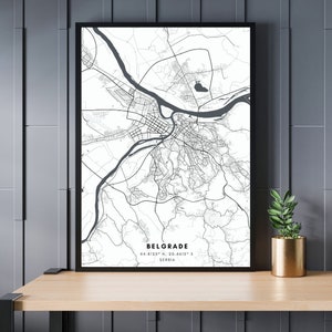 BELGRADO Mapa de la ciudad, Serbia, RB, Mapa de la ciudad, Cartel de mapa minimalista, Ciudad, Regalo para él, Regalo, Arte de mapa minimalista, Regalo para ella, Descargar digital