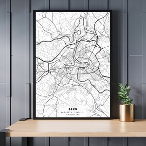Bern Map Print, Switzerland, Wall Art, Minimalist City Poster, Printable Map Decor, Modern Travel Art, Digital Download