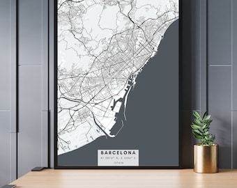 BARCELONA City Map, ES, Spain, Town Map, Minimalist Map Poster, Gift for him, Minimalist Map Art, Gift for her, Digital Download