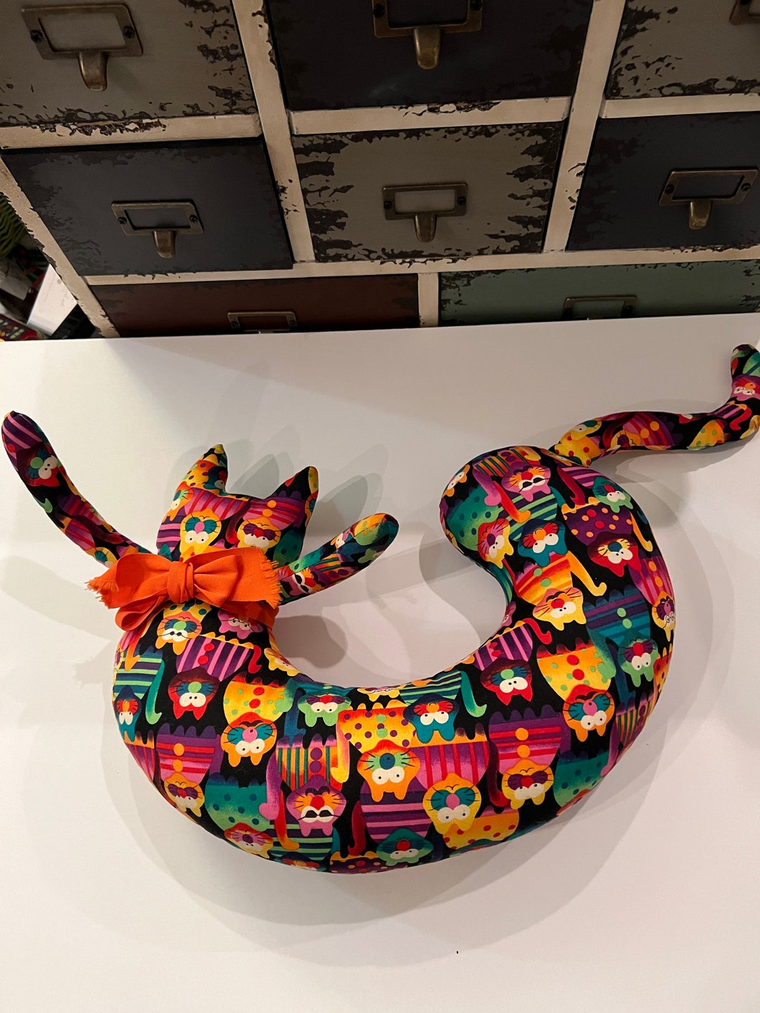 Handmade Homemade Whimsical Kitschy Colorful Kitty Cat Travel Neck