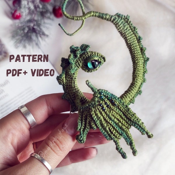 Pattern dragon brooch amigurumi crochet DIY tutorial in English