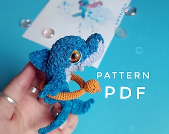 Mönster haj amigurumi virkad DIY-handledning på engelska