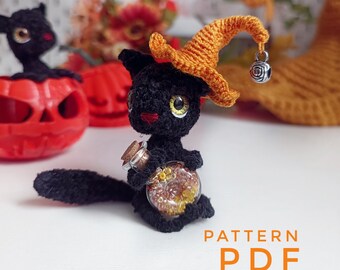 Pattern  black cat Halloween crochet DIY tutorial in English