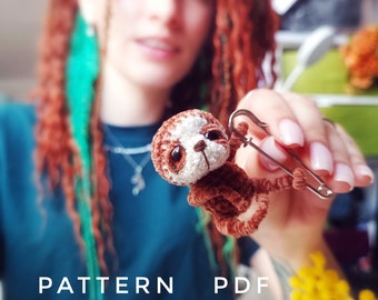 Pattern sloth keychain crochet DIY tutorial in English