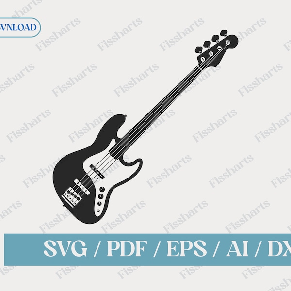 Bass Guitar Vector Cut File | Bass Guitar Logo | Electric Guitar Svg | Bass Guitar Eps Svg Dxf Ai PDF | Bass Guitar Silhouette | Guitar Svg
