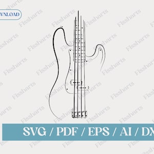 Basgitaar Vector Cut-bestand | Basgitaarlogo | Gitaar-Svg | Basgitaar Eps Svg Dxf Ai PDF | Basgitaar silhouet | Gitaarvorm Svg
