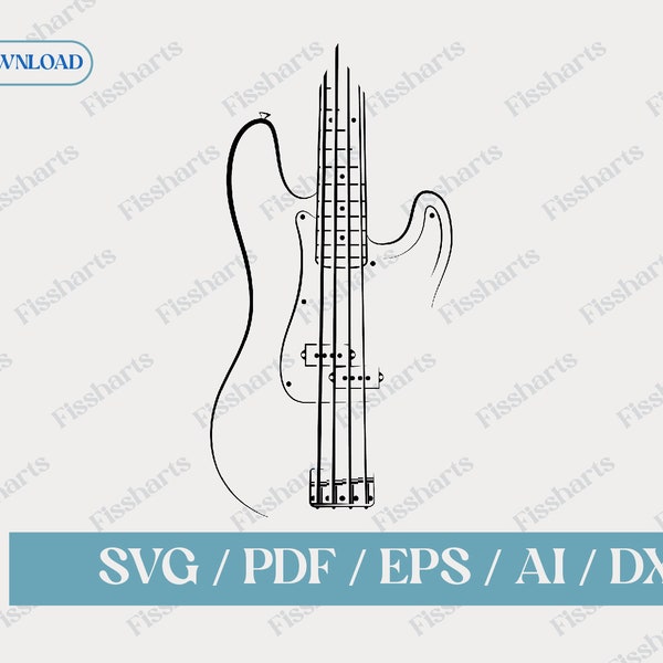 Bass Guitar Vector Cut File | Bass Guitar Logo | Guitar Svg | Bass Guitar Eps Svg Dxf Ai PDF | Bass Guitar Silhouette | Guitar shape Svg