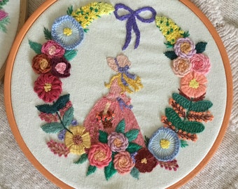 Embroidery hoopart, flower embroidery, girl embroidery