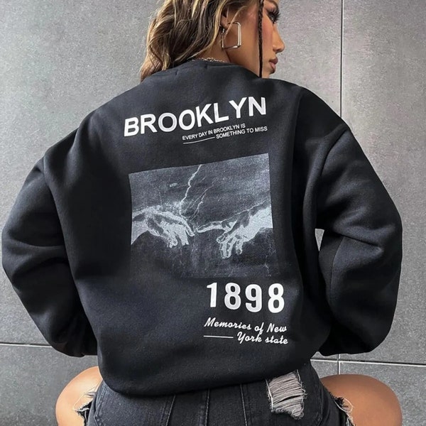 Unisex Gray Brooklyn 1898 Printed Crew Neck Oversize Sweatshirt brooklyn1898