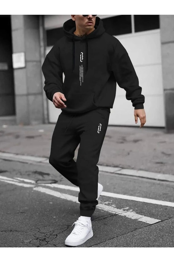 Black Sweatpants And Hoodie Set For Black Cotton Jogger, 60% OFF