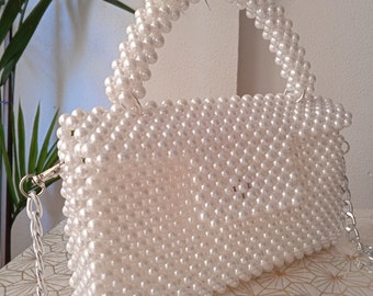 Handmade pearl bag ,woman gift,new creation ,stylih , unique piece, artisan, evening bag ,wedding bag  one piece