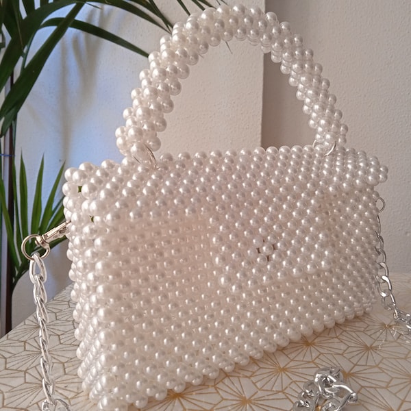 Handmade pearl bag ,woman gift,new creation ,stylih , unique piece, artisan, evening bag ,wedding bag  one piece