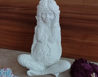 Large Gaia Earth Goddess Statue in Ceramic - Pregnant Woman Statue - Birth Statue - Mom Baby Gift