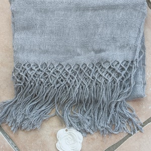 Rebozo Foulard Mexicain Echarpe tissée Etole Rebozo 100% coton 19- Gris/argenté