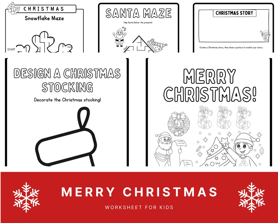 Christmas Colouring &amp; Mathematics Worksheet for Kids, 30 Pages of Black ...