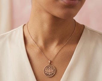 Handmade Copper Lotus Flower Necklace: Yoga Meditation Charm