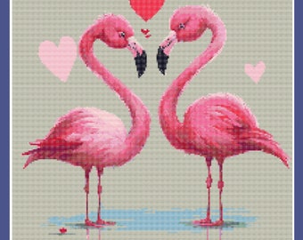 Cross Stitch Pattern - Valentine Flamingo - DIY Cross Stitch - Gift for the Flamingo lover - Flamingo Cross Stitch - 200 x 200 stitches