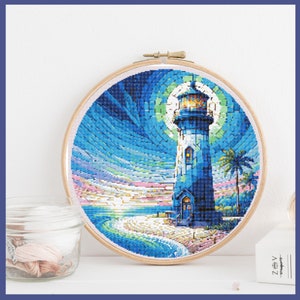 Cross Stitch Pattern -Lighthouse Stained Glass - DIY Cross Stitch - Gift for the Lighthouse lovers