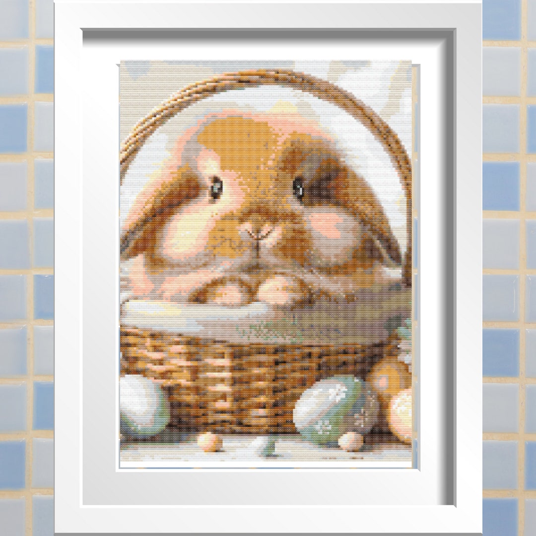 Cross Stitch Pattern Easter Bunny in a Basket, Bunny Cross Stitch ...