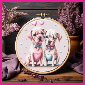Cross Stitch Pattern - Valentine Puppies - DIY Cross Stitch - Gift for the puppy lover - Dog Cross Stitch - Valentine Cross Stitch