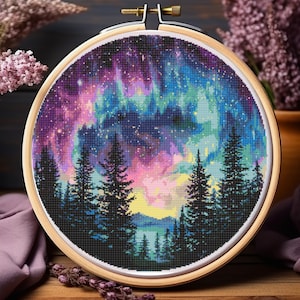 Cross Stitch Pattern - Watercolor Aurora Borealis Cross Stitch Pattern - Gift for him, her and  Aurora Borealis lover