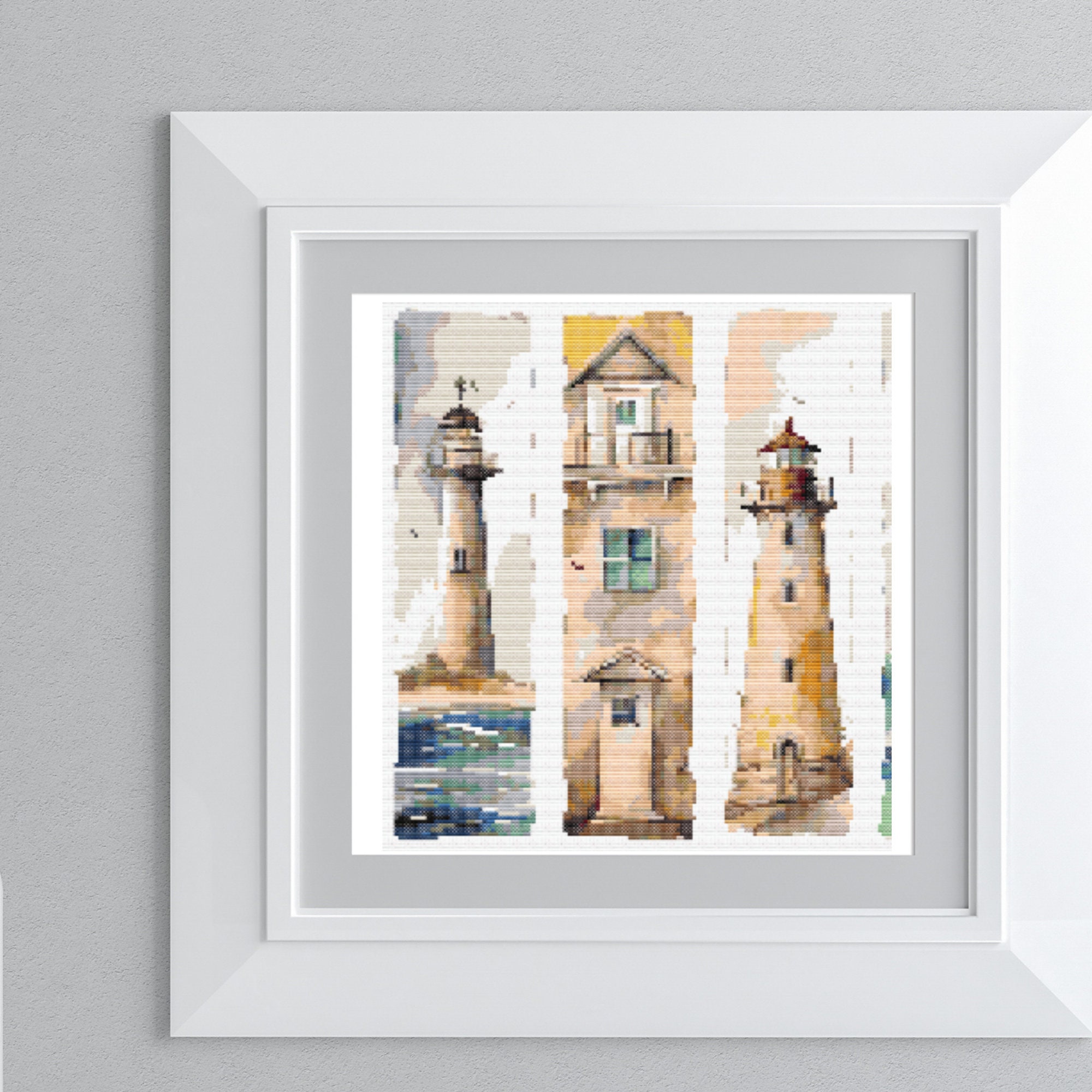 Ross Stitch Pattern Lighthouse, Bookmark Style Lighthouses, Color and ...