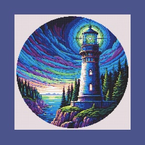 Cross Stitch Pattern -Lighthouse Stained Glass - DIY Cross Stitch - Gift for the Lighthouse lovers