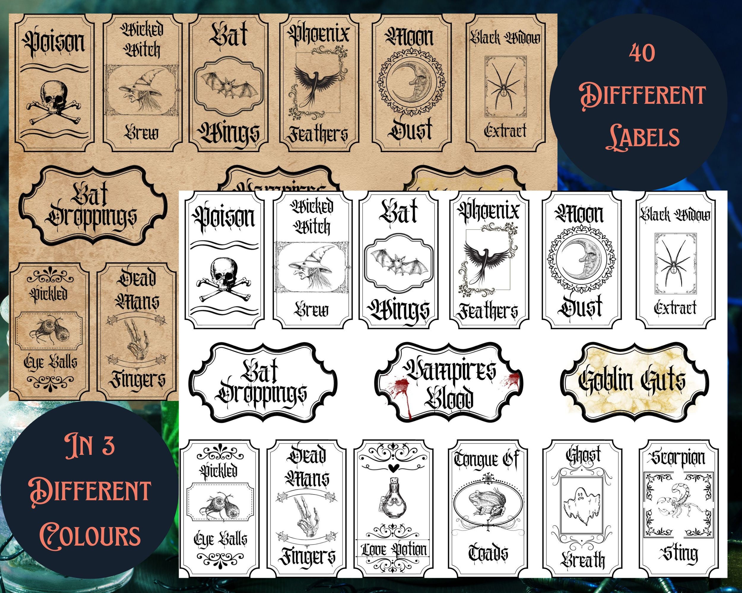 Halloween Printable Bottle Labels Potion Apothecary Witch Halloween