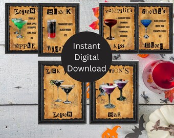 Halloween Cocktail Bar Sign, Vintage Halloween, Halloween Wall Art, Gothic Decor, Gothic Kitchen, Gothic Wall Art, Halloween Cocktail Drinks