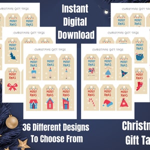 Christmas Gift Tags Instant Digital Print, Holiday Gift Tags, Christmas Favour Gift Tag, Labels Xmas Tag, Santa Gift Tags