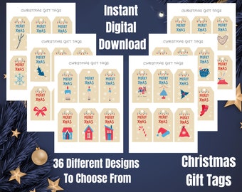 Christmas Gift Tags Instant Digital Print, Holiday Gift Tags, Christmas Favour Gift Tag, Labels Xmas Tag, Santa Gift Tags