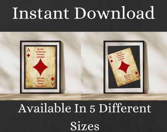 Playing Card Poster, Ace of Diamonds Print, Vintage Wall Art, Poker Poster, Poster Card game, Inspirational Quote, Wall Decor,Digital Prints
