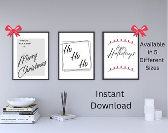 Christmas Prints Set Of 3 Instant Downloadable Prints Xmas Decor Festive Fun Prints Wall Art Christmas Quotes