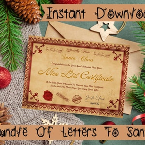 Letter To Santa Claus Wish List Nice List Certificate Christmas Printable Kids Letter To Santa Instant Digital Print Xmas Letters