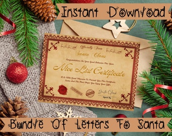 Letter To Santa Claus Wish List Nice List Certificate Christmas Printable Kids Letter To Santa Instant Digital Print Xmas Letters