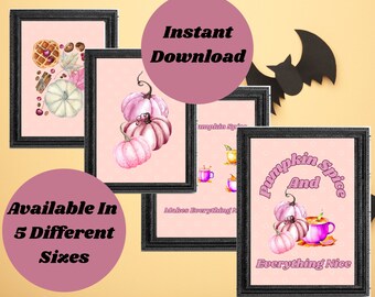 Pumpkin Sign, Autumn Sign, Pink Halloween, Pumpkin Print, Pumpkin Wall Art, Vintage Halloween Decor, Pumpkin Poster, Fall Sign,Instant Print