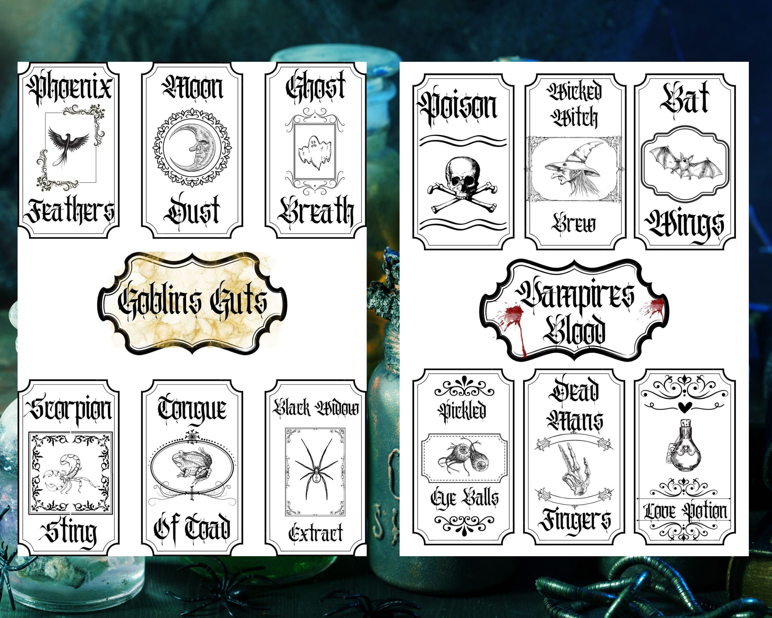 Halloween Printable Bottle Labels Potion Apothecary Witch Halloween