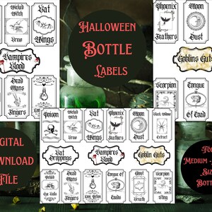 Halloween printable bottle Labels, potion, apothecary, witch, Halloween decorations,