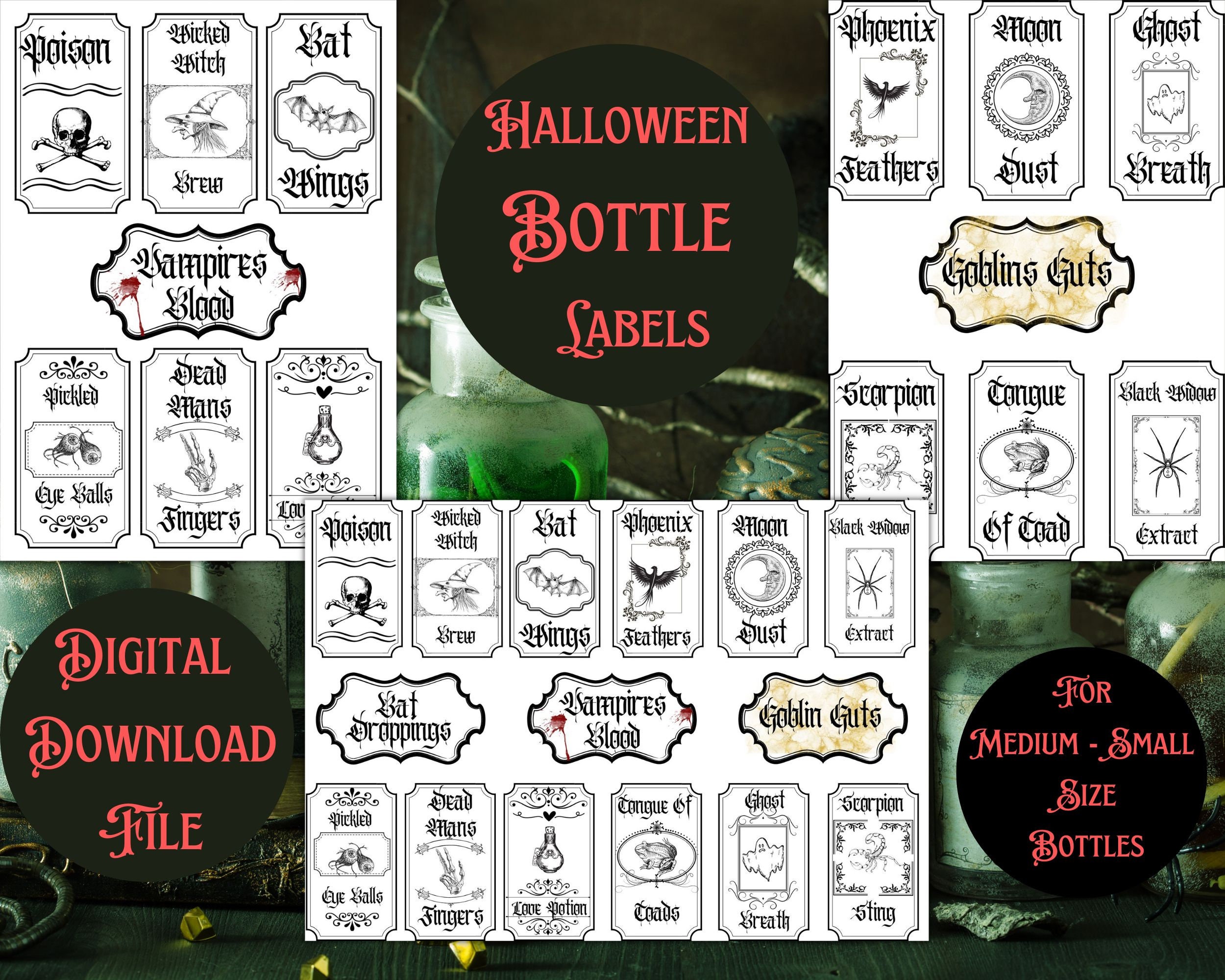 Halloween Printable Bottle Labels Potion Apothecary Witch Halloween