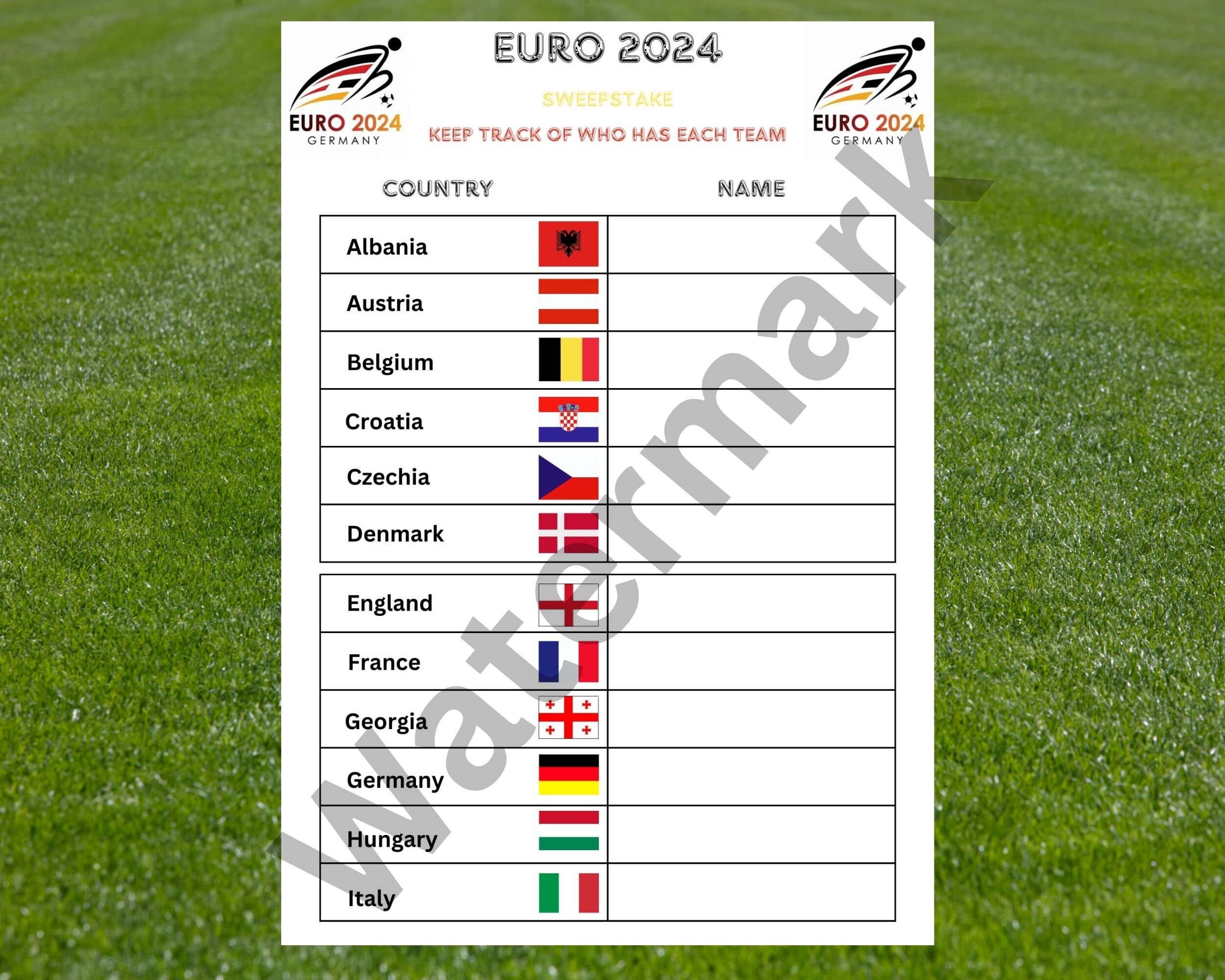 Euro 2024 Sweepstake Game, Football Sweepstake, Digital Download, PDF