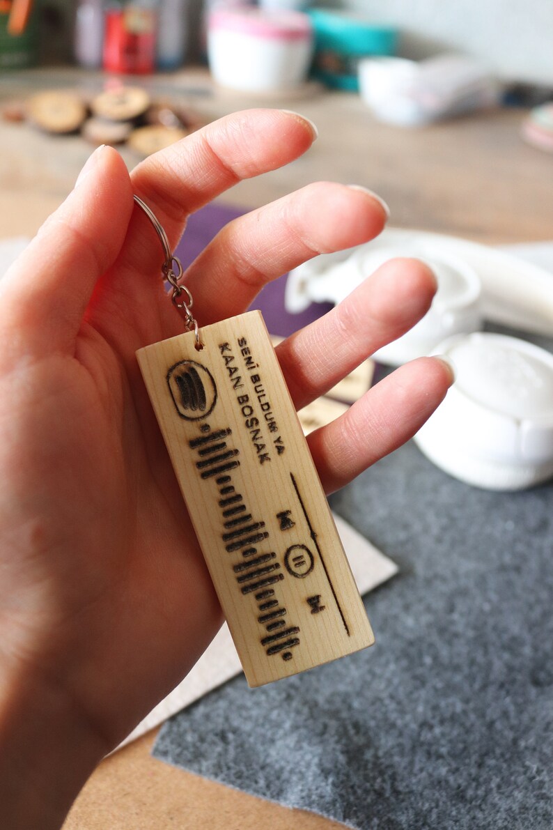 Personalized Spotify Code Keychain, Handmade Wooden Keychain, Music ...