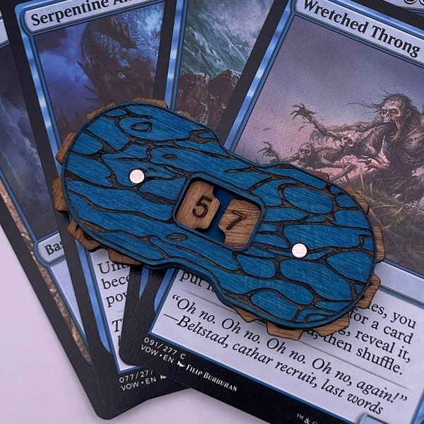 The Tipsy Counter Wooden Magnetic Wheel Life Point Counter For Rpg,Ttrpg,Tcg,Waves Design,Blue Mana