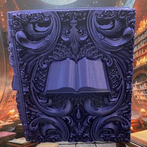 Tome Wizard – Boîte de rangement pour dés et cartes imprimés en 3D | Maîtrise des arcanes | PLA soie bleu roi