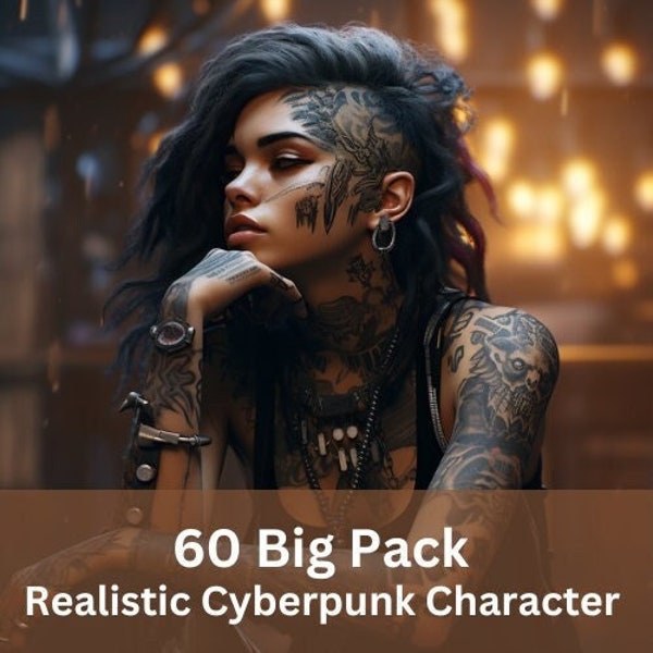 Big Pack - 60 Realistic Cyberpunk Bigpack - Character or NPC Pictures for Scifi roleplay / Shadowrun / Cyberpunk 2020