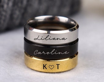 Custom Engraved 6 mm Black/Silver/Gold Stainless Steel Ring, Smooth edges, Stainless Steel Ring, Custom Engraved Ring, Personalized Ring
