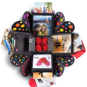 Explosion Box quadrata pre-assemblata - Scatola regalo per San Valentino - Perfetta per feste, compleanni, anniversari, ecc. - Aggiungi semplicemente le tue foto!