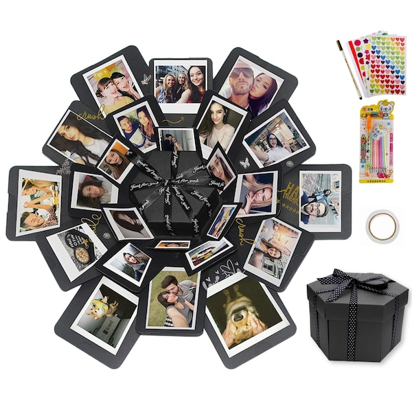 Hexagon Pre Assembled Explosion Gift Box Kit - Pop Up Photo Box  Perfect For Weddings, Candy, Birthdays, Valentine's Day, Anniversaries, Etc